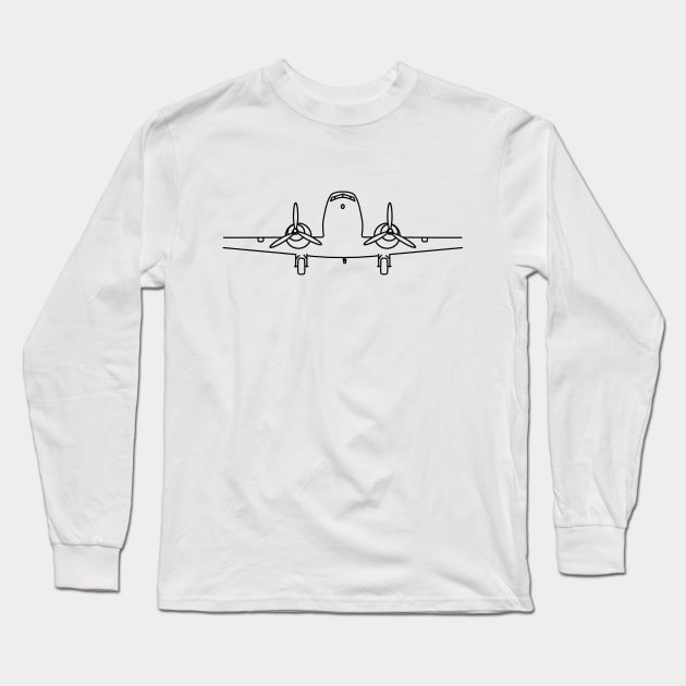 Classic Douglas DC-3 aircraft black outline graphic Long Sleeve T-Shirt by soitwouldseem